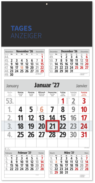 5 Monatsplaner/5 Monatskalender Tagesanzeiger blau